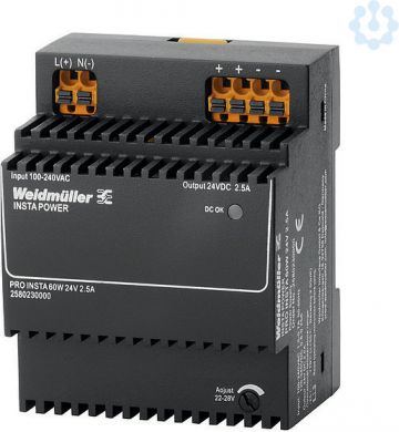 Weidmuller Barošanas bloks PRO INSTA 60W 24VDC/2,5A 2580230000 | Elektrika.lv