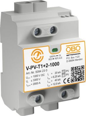 Obo Bettermann V-PV-T1+2-1000 Nokomplektēts fotoelektriskais bloks, 1000 V DC 5094230 | Elektrika.lv