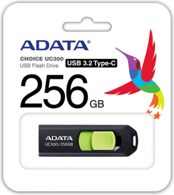 Adata ADATA FlashDrive  UC300 256 GB,  USB 3.2 Gen 1, Black/Green ACHO-UC300-256G-RBK/ | Elektrika.lv