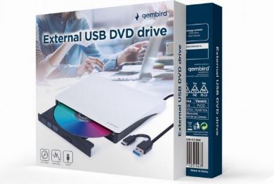 Gembird DVD RW USB3/USB-C 8X EXT RTL/BLACK/WH DVD-USB-03-BW GEMBIRD DVD-USB-03-BW | Elektrika.lv