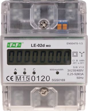 F&F Elektroenerģijas skaitītājs 3F 3x5 (80)A cl1 4,5 modules 75mm kWh LE-02d | Elektrika.lv