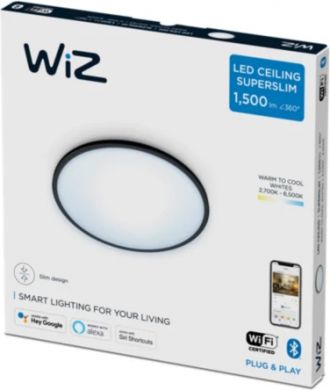 WiZ Griestu gaismeklis SuperSlim WiZ, 16W, RD 2700-6500K TW, 1500Lm, IP20, melns 929002685201 | Elektrika.lv