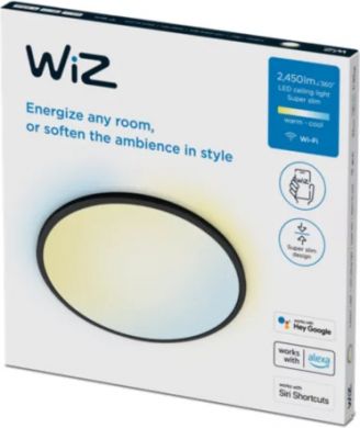 WiZ Griestu gaismeklis SuperSlim WiZ, 22W, RD 2700-6500K TW, 2450Lm, IP20, melns 929003226801 | Elektrika.lv