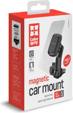 ColorWay ColorWay | Air Vent-3 | Magnetic Car Holder For Smartphone | Adjustable | Magnetic | Gray | Car air duct deflector mount. Fixing the smartphone using a plate that is attached to the case or to the back panel. Compact design, does not take up much spa CW-CHM07-GR