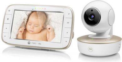  Motorola VM855 CONNECT 5.0” Portable Wi-Fi Video Baby Monitorwith Flexible Crib Mount, White/Gold Motorola | L | 5" TFT color display with 480 x 272 resolution; Lullabies; Two-way talk; Room temperature monitoring; Infrared night vision; LED sound le 505537471006