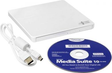  H.L Data Storage | Ultra Slim Portable DVD-Writer | GP60NW60 | Interface USB 2.0 | DVD±R/RW | CD read speed 24 x | CD write speed 24 x | White | Desktop/Notebook GP60NW60.AUAE12W