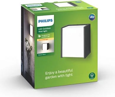 Philips Āra sienas gaismeklis Macaw 1x3W WW 270lm 2700K MyGarden IP44 Melns 915004435001 | Elektrika.lv