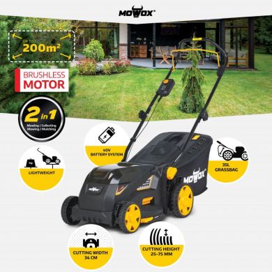  MoWox | 40V Comfort Series Cordless Lawnmower | EM 3440 PX-Li | Mowing Area 200 m² | 2500 mAh | Battery and Charger included EM 3440 PX-LI