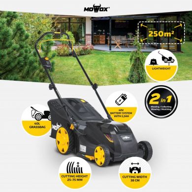  MoWox | 40V Comfort Series Cordless Lawnmower | EM 3840 PX-Li | Mowing Area 250 m² | 2500 mAh | Battery and Charger included EM 3840 PX-LI